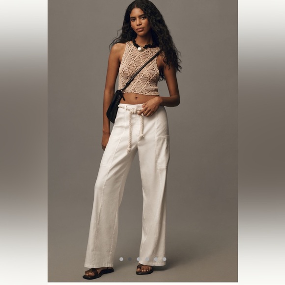 By Anthropologie High-Waist Rope Belt Linen Pants Size Small - Picture 1 of 6